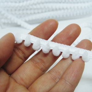 5 jardas 0,5 cm Mini Pom Pom guarnição, guarnição de pom pom branco, franja de pom pom, guarnição branca, guarnições de atacado, franja de pom pom branco, pompons, pom branco