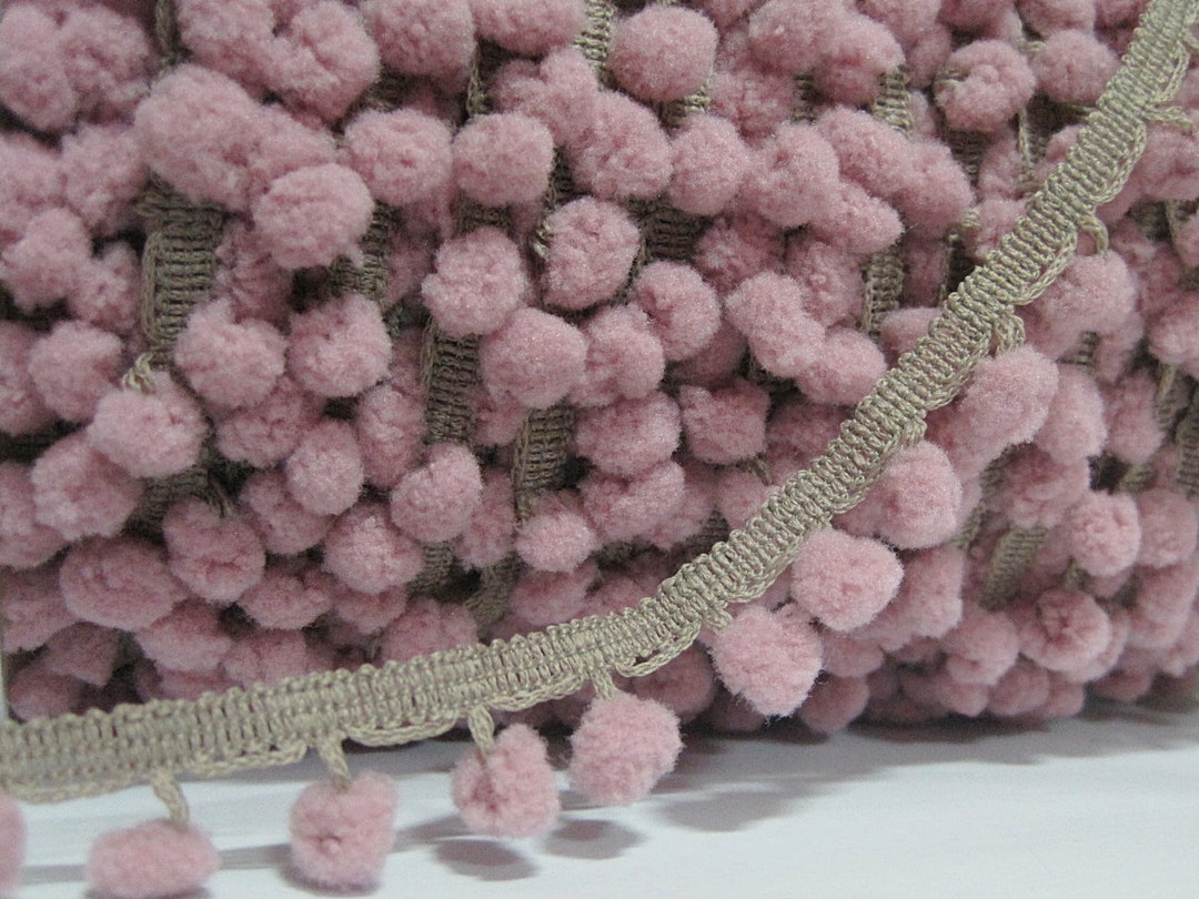 Mini Pin Pom 5 Yards Mauve Pink Mini Pom Pom With Warm Gray Trim, Mini Pom Pom Trim ...