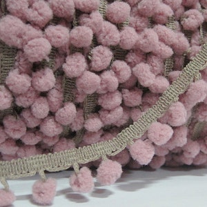 5 yards Mauve Pink Mini Pom Pom with Warm Gray Trim, Mini Pom Pom Trim, pink pom pom, Wholesale trims, 2-tone pom pom trim, pink mini pom