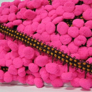 5 yards Hot Pink Pom Pom Trim Stitch Ribbon, Large Pom Pom Trim, pom pom fringe,Wholesale trims, Stitch Ribbon, pink pom pom trim, pink trim
