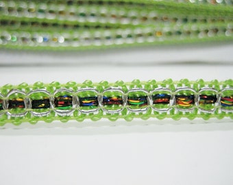 5 Yards 5/16" Lime Green-Silver Braid trim, Gimp Braid, Braided Gimp Trim, Scroll Braid, Gold metallic trim, green gimp braid, lime green