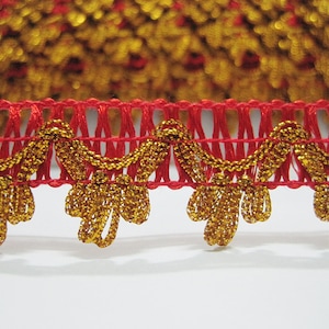 5 yardas 1 "de borde de encaje, borde de encaje rojo-dorado, encaje ancho, trenza de galón, borde de galón trenzado, borde metálico dorado, borde de encaje dorado, borde de encaje rojo, rojo