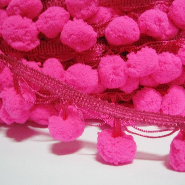 5 Yards 2.5 cm Extra Large Pom Pom Trim, Hot Pink Pom Pom Trim, Wholesale, pink pom pom fringe, Jumbo pom pom trim, pom pom garland, pom pom