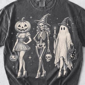 Halloween PNG Spooky Girl Squad, Retro Skeleton Ghost Pumpkin, Witchy Fall Shirt Design, Sublimation Download for Halloween Tees