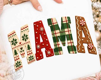Christmas Mama PNG, Retro Holiday Mom Sublimation Design, Gingerbread Plaid Peppermint MAMA Digital Download, Festive Mom Graphic