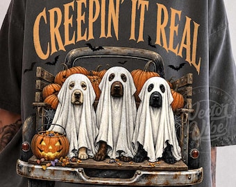 Creepin It Real Ghost Dogs PNG, , Labrador Halloween Shirt Design, Vintage Truck Pumpkin Sublimation, Spooky Dog Mom PNG, Digital Download