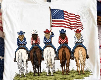 Western 4th Of July PNG, Patriotic Cowgirl Sublimation Design, American Flag Rodeo Girls DTF, USA Western Shirt Png