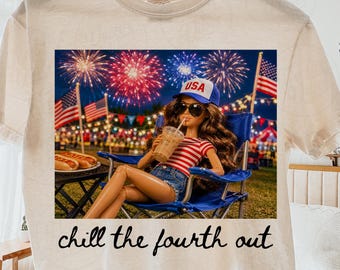 Chill the Fourth Out PNG, Funny Patriotic Doll PNG, 4th of July Ice Coffee Clipart, Retro USA Summer Design, Independence Day Png