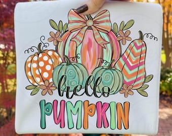 Hello Pumpkin PNG, Floral Coquette Fall Pumpkin PNG, Glitter Pink Thanksgiving, Brushstroke Pumpkin Bow PNG, Girly Autumn Pumpkin