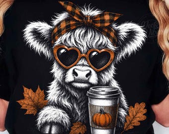 Highland Kuh Herbst PNG, Retro Herbst Kuh Design, Western Farm Animal Shirt Grafik, Halbton Ernte Sublimation Digital Download