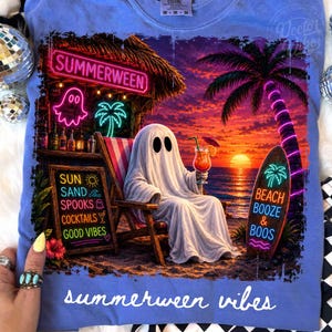 Summerween Vibes PNG, Cute Ghost Pool Float Sublimation, Halloween Summer Pumpkin Beach Shirt Design, Spooky Digital Download