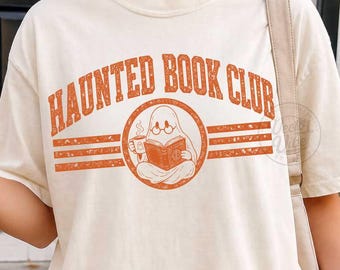 Haunted Book Club PNG, Ghost Reading Book Halloween Sublimation Design, Vintage Spooky Book Lover Shirt, Book Club Digital Download