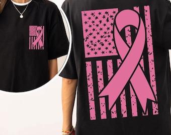 Breast Cancer Awareness PNG, Pink Ribbon American Flag PNG, Survivor Support Shirt Design, Digital Download, Breast Cancer Sublimation PNG
