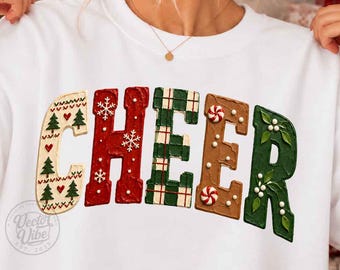 Christmas Cheer PNG, Retro Christmas Typography, Plaid Holiday Letter Design, Festive Sublimation, Digital Download