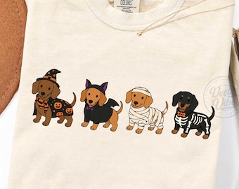 Dachshund Halloween PNG Bundle, Cute Wiener Dog Ghost Pumpkin Witch Vampire Sublimation Design, Funny Fall Shirt Clipart