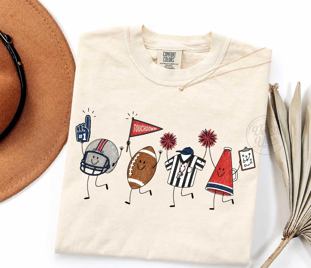 Football Doodles PNG, Game Day Tailgate Sublimation Design, Smiling Football Characters, R