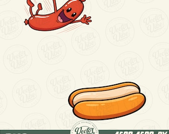 Funny Hot Dog Jumping Into Bun PNG, Cute Sausage Graphic Cut File, 4th Of July BBQ Party Shirt Design, Summer Foodie Gift