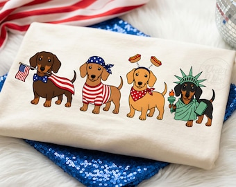 Patriotic Dachshund PNG, 4th of July Dog Sublimation, Cute USA Flag Wiener Dog Shirt Design, American Dog Lover PNG