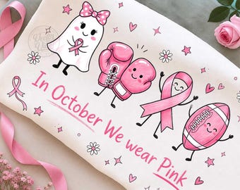Cute Doodle Breast Cancer PNG, October We Wear Pink, Pink Ribbon PNG, Coquette Breast Cancer Awareness Shirt, Digital Download