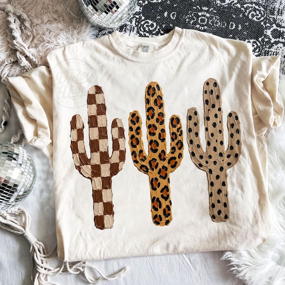 Brushstroke Cactus PNG Set, Western Cowgirl Desert Graphics, Checkered Leopard Polka Dot Patterns, Cowboy Sublimation