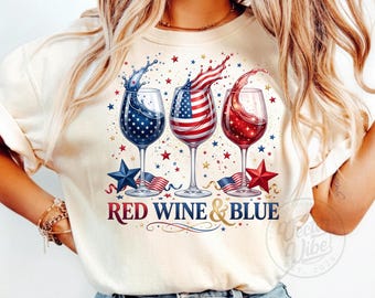 Red Wine & Blue PNG | 4th of July Wine Clipart, Patriotic America Independence Day Sublimation Design
