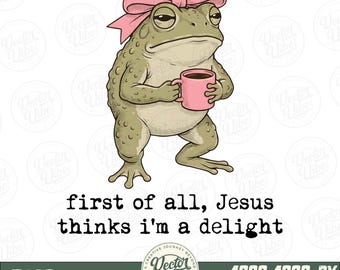 Prima di tutto Gesù pensa che io sia una rana deliziosa PNG, design divertente con meme sul caffè, umorismo cristiano per sublimazione su magliette