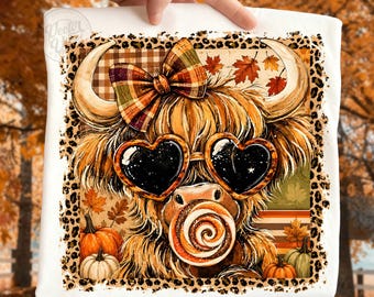 Highland Cow Fall PNG, Retro Autumn Cow Shirt Design, Western Farm Animal PNG, Cute Halftone Cow Sublimation Clipart