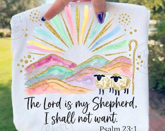 Il Signore è il mio pastore Salmo 23 PNG, design per maglietta cristiana di Pasqua con sublimazione, versetto biblico ad acquerello sulla fede, download digitale religioso