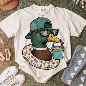 Summer Vibes Duck PNG Funny Beach Vacation Graphic for Kids Shirt, Boys Summer Duck Clipart, Duck Hunting Design