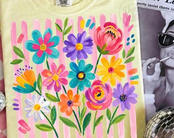 PNG con pennellate floreali boho a righe, PNG con atmosfere estive floreali preppy, PNG con fiori primaverili e selvatici, PNG con design estivo boho floreale per mamme.