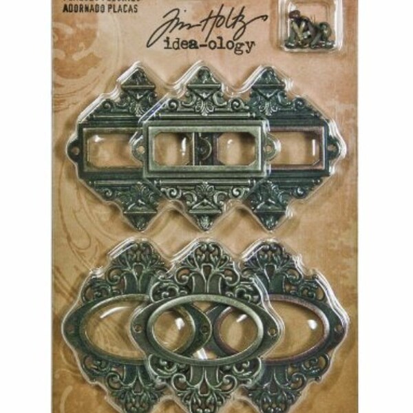 75% OFF Metal Ornate Plates with Fasteners by Tim Holtz Idea-ology, 6 per Pack, 2-1/2 and 2-5/8 Inches Tall, Antique Finishes, TH92787