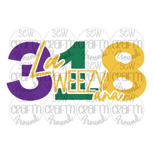 May include: A graphic design featuring the numbers "318" in purple and gold, with the text "La Weeziana" in green and gold. The design is set against a white background with repeating circular logos.