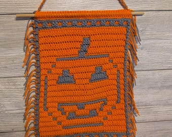 Pumpkin Patch Smile Mosaic Overlay Crochet PDF Pattern Wall-Hanging Halloween Decor