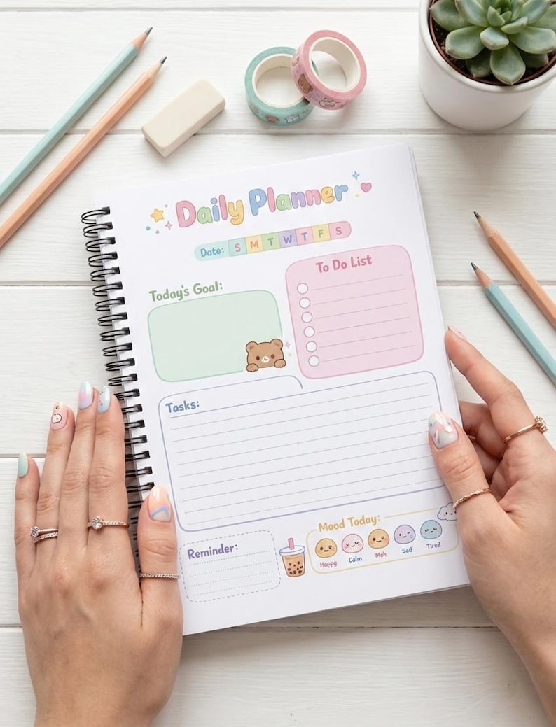 Daily Planner Printable A5 & A4 | Cute Minimal Daily Planner | Reusable ...