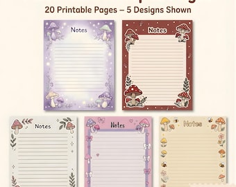 Mushroom Notepad Pages | Printable Mushroom Notes | Kawaii Mushroom Notepad | Cozy Cottagecore Notes | Digital Download