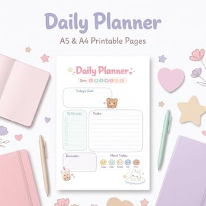 Utskrivbar dagsplanerare A5 och A4 | Söt minimalistisk dagsplanerare | Återanvändbar anteckningssida | Digital nedladdning