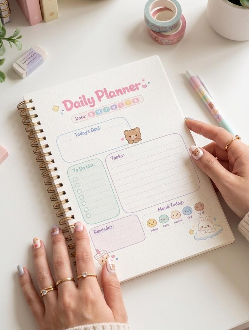 Daily Planner Printable A5 & A4 | Cute Minimal Daily Planner | Reusable ...