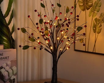 Berry Twig Christmas Tree Lamp, 60cm Warm LED Tabletop Halloween Gift Decor