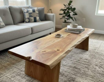 Live Edge Oak Coffee Table – Rustic Farmhouse Reclaimed Wood Centerpiece