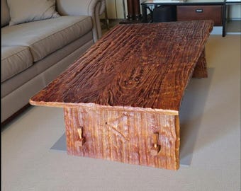 Handcrafted Live Edge Reclaimed Oak Coffee Table – Rustic Farmhouse Centerpiece natural and dark color