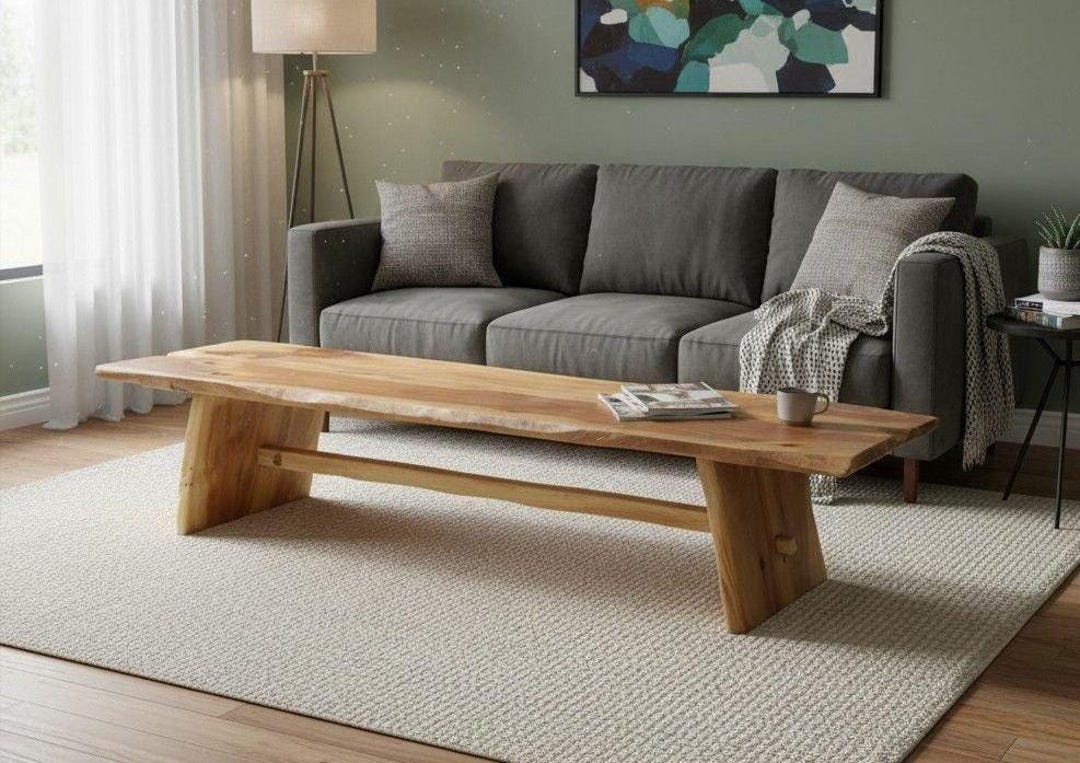 Live Edge Solid Oak Coffee Table – Rustic Farmhouse Reclaimed Wood ...