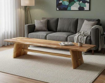 Live Edge Solid Oak Coffee Table – Rustic Farmhouse Reclaimed Wood Furniture