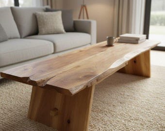 Live Edge Coffee Table – Rustic Reclaimed Oak, Farmhouse Centerpiece Furniture