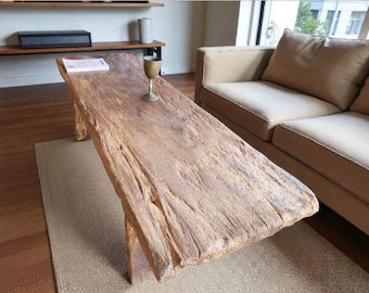 Live Edge Reclaimed Solid Wood Coffee Table – Unique Natural Slab Furniture
