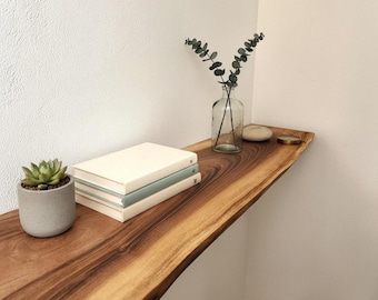 Walnut Floating Shelf with Bracket, Custom Wood Shelves, Boho Home Rustic Live Edge