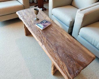 Handmade Reclaimed Oak Live Edge Coffee Table: Rustic Farmhouse Decor