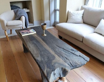 Handcrafted Live Edge Reclaimed Wood Coffee Table – Solid Natural Wood Centerpiece