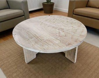 Handcrafted Round Wood Coffee Table – Rustic Living Room Centerpiece