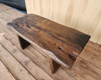 Rustic Live Edge Coffee Table: Handcrafted Reclaimed Oak Farmhouse Centerpiece