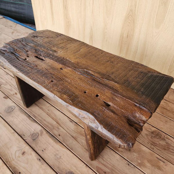 Rustic Live Edge Coffee Table: Handcrafted Reclaimed Oak Farmhouse Centerpiece